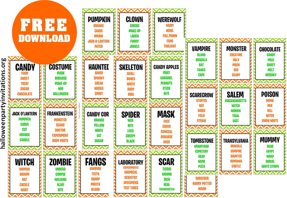 Halloween Taboo Game Printable