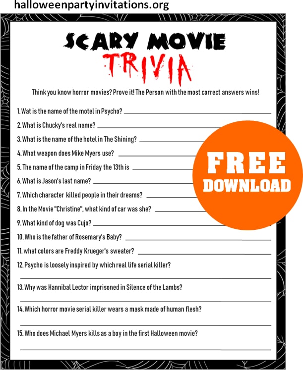 Scary Movie Trivia Game