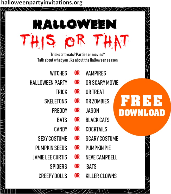 Halloween This or That Printable Paper Game Template